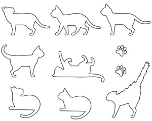 ネコのシルエット線画イラストセット2