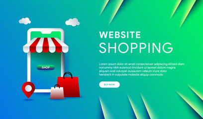 website online mobile phones with shopping bags illustrations