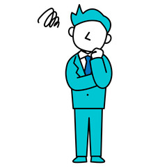 男性　ビジネス　困った　悩み　腕組み　全身　イラスト