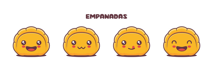 Empanadas cartoon illustration, with different facial expressions
