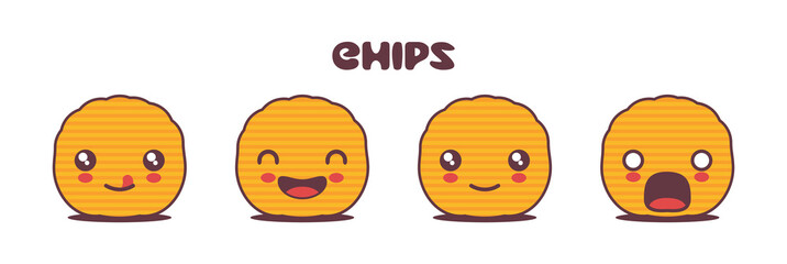 vector chips cartoon illustration, with different facial expressions