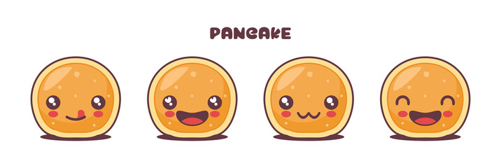 vector pancake cartoon illustration, with different facial expressions - obrazy, fototapety, plakaty