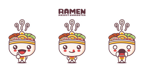 vector ramen cartoon illustration, Japanese traditional noodles, with different expressions