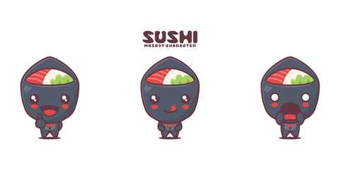 Vector temaki sushi cartoon illustration, japanese traditional food, with different expressions