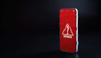 Hacker security cyber attack smartphone. Digital mobile phone isolated on black. Internet web hack...