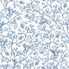 Chinoiserie Wild Flower (White) classic, nostalgic botanical seamless repeat pattern designs that would be perfect for home decor, upholstery, wallpaper or apparel.