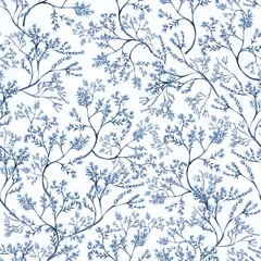 Crédence de cuisine en verre imprimé Bleu blanc Chinoiserie Wild Flower (Blanc) classique, motifs botaniques nostalgiques sans couture qui seraient parfaits pour la décoration intérieure, les tissus d& 39 ameublement, le papier peint ou les vêtements.