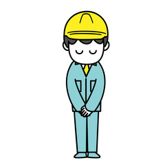 男性　作業　おじぎ　ヘルメット　工事　イラスト