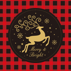 christmas card with deer and buffalo plaid background