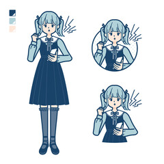 ゴスロリ衣装を着た若い女性がスマートフォンを持ち怒っているイラスト