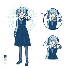 ゴスロリ衣装を着た若い女性が正面を指差しているイラスト