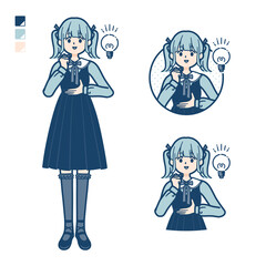 ゴスロリ衣装を着た若い女性がアイデアを閃いたイラスト
