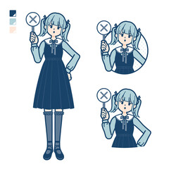 ゴスロリ衣装を着た若い女性がバツ印パネルを出すイラスト