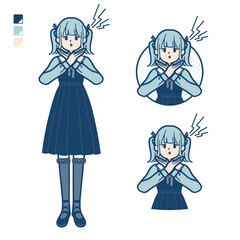 ゴスロリ衣装を着た若い女性が腕でばってんを作っているイラスト