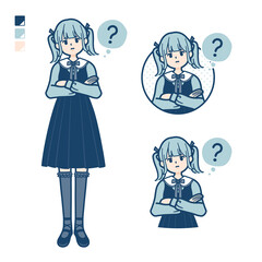 ゴスロリ衣装を着た若い女性が疑問を感じているイラスト