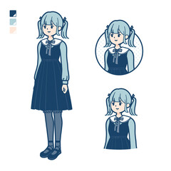 ゴスロリ衣装を着た若い女性が横を見ているイラスト