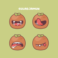 Obraz premium Gulab jamun cartoon. vector illustration of traditional indian food. with different facial expressions
