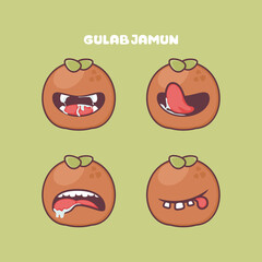 Gulab jamun cartoon. vector illustration of traditional indian food. with different facial expressions