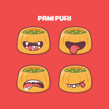 Panipuri cartoon. vector illustration of traditional indian food. with different facial expressions