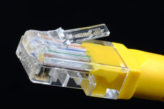 RJ45 Network Utp Cable, Close Up Studio shot, on black background