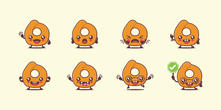 Taralli cartoon. italian snack vector illustration. with different faces and expressions