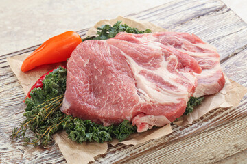 Raw pork neck for cooking