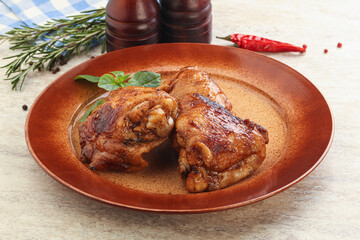 Roasted chicken leg with spicy sauce
