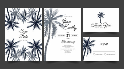 Obraz premium wedding invitation set with beach and palm tree watercolor background