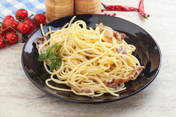 Spaghetti carbonara pasta with bacon