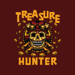 Fototapeta premium skull treasure hunter tee design, separate layers by color, ready for print.