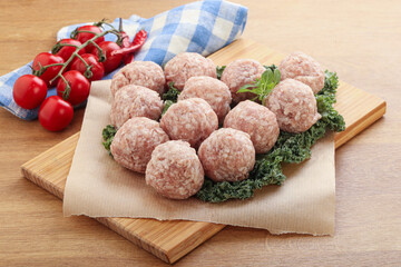 Raw pork meatball for cooking