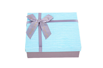 grey-blue gift box with a bow on a white background