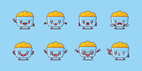 Oatmeal cartoon. healthy food vector illustration. with different faces and expressions