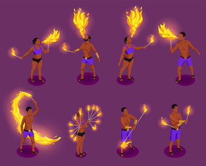 Fire Show Performers Isometric
