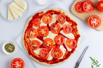 Step by step pizza recipe, cheese and tomatoes, photo 5-6