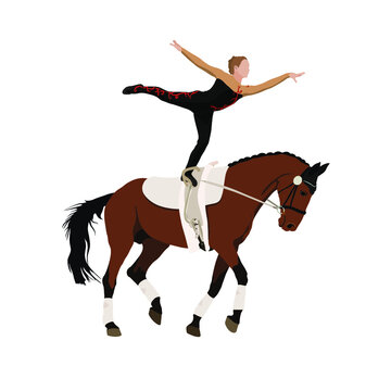 Voltigieren, M&auml;dchen voltigiert auf Pferd