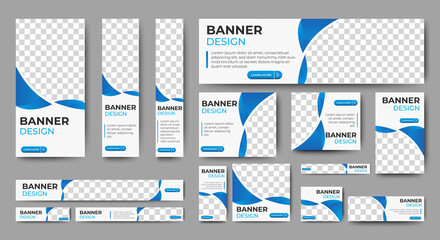 Creative banner design web template Set, Horizontal header web banner. Modern Gradient Blue and white cover header background for website. Social Media Cover ads banner, flyer, invitation card
