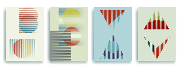 Fototapeta na wymiar Art composition with lines .Modern art design .Neutral color stripes .Transition speed lines .Bauhaus style .Geometric shape. Wall art .