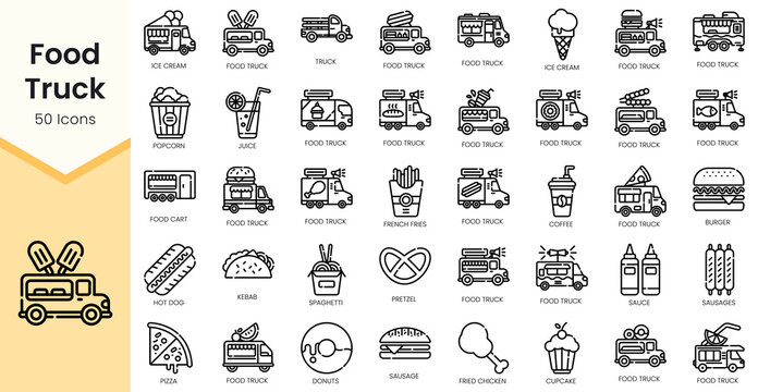 Set of food-truck Icons. Simple Outline style icons pack. Vector illustration