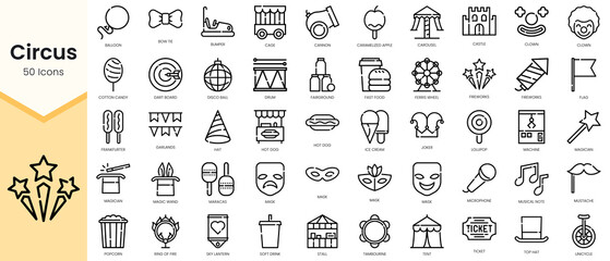 Obraz na płótnie Canvas Set of circus Icons. Simple Outline style icons pack. Vector illustration