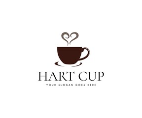 Coffee logo design vector template. Coffee and tea logo design with heart shape. Premium coffee shop logo. Cafe mug icon