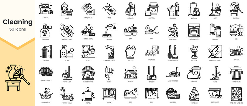 Set of cleaning Icons. Simple Outline style icons pack. Vector illustration