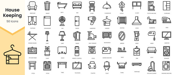 Set of housekeeping Icons. Simple Outline style icons pack. Vector illustration