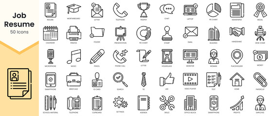Obraz na płótnie Canvas Set of job-resume Icons. Simple Outline style icons pack. Vector illustration
