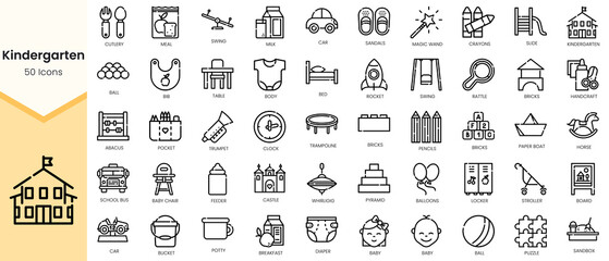 Set of kindergarten Icons. Simple Outline style icons pack. Vector illustration - obrazy, fototapety, plakaty