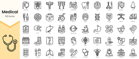 Set of medical Icons. Simple Outline style icons pack. Vector illustration
