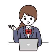 学生 女性 パソコン 説明 困惑 イラスト
