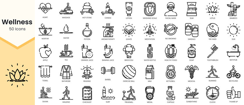 Set of wellness Icons. Simple Outline style icons pack. Vector illustration