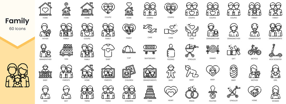 Set of family Icons. Simple Outline style icons pack. Vector illustration