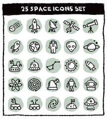 手描きのかわいいスペース（宇宙）アイコンイラストセット
